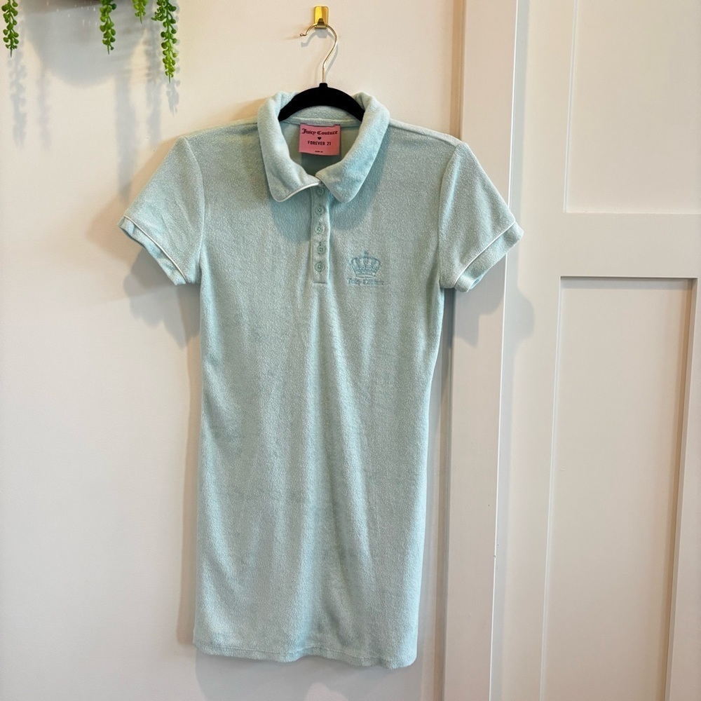 Juicy Couture Forever 21 Y2K Baby Blue Terry Cloth Polo Mini Dress Women's M